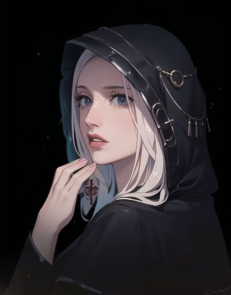 Silver Hair Female Character Art, Reborn Dnd Character, Female Oc White Hair, Girl With White Hair Art, White Haired Woman Art, White Haired Girl Art, Female Cleric Dnd, White Haired Female Character Art, Cleric Dnd Art