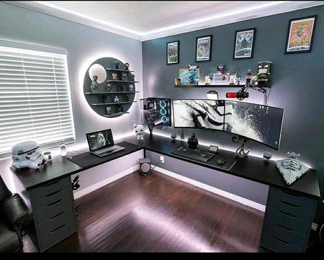 Gaming Bedroom Ideas, Gamer Room Design, Gaming Room Ideas, Decoracion Star Wars, Games Room Inspiration, Aesthetic Game, Gaming Aesthetic, Gaming Bedroom, Small Game Rooms