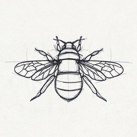 Sketchwork - Bee | Urban Threads: Unique and Awesome Embroidery Designs Bee Images, Bee Drawing, Bee Tattoo, Brazilian Embroidery, Insect Art, Bee Art, 자수 디자인, Bee Design, Embroidery Inspiration