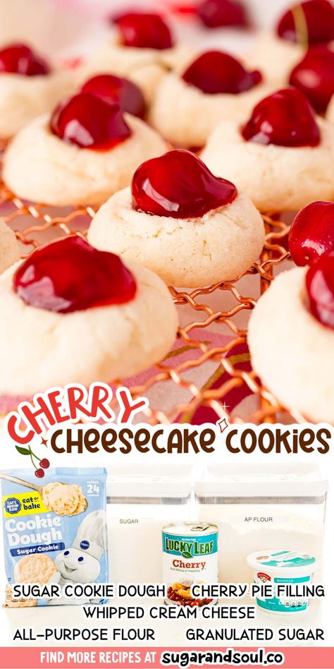 5 Ingredient Cheesecake Cookies, Cookies With Cherry Pie Filling, Cherry Cheesecake Cookies, Tart Cherry Pie, Cherry Pie Cookies, Cheesecake Cookies Recipes, Refrigerated Cookie Dough, National Cookie Day, Butter Sugar Cookies