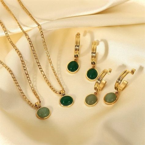 Green Jade Jewelry Set, Jade Necklace and Earrings Set, Sage Green Jade Hoop Earrings and Necklace, Gold Vintage Jewelry Set, Womens Gifts by Iasjewlershop on Etsy Necklace Set Gold, Moon Stud Earrings, Stone Necklace Set, Green Gift, Vintage Jewelry Sets, Moon Studs, Dark And Light, Gold Necklace Set, Jade Necklace