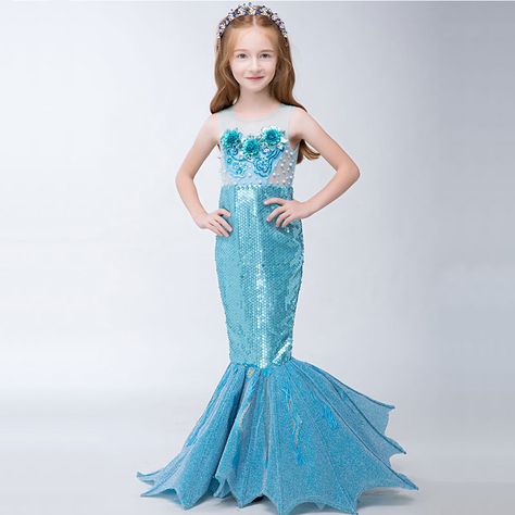 Mermaid Dress For Kids, Mermaid Dress Girls, Mermaid Party Dress, Mermaid Costume Diy, Sequin Flower Girl Dress, Silver Cocktail Dress, Prom Girl Dresses, Theme Dress, Fishtail Dress