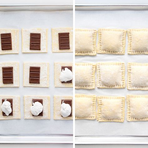 Smores Hand Pies, Puff Pastry Dessert Smores, Smores Puff Pastry, Recipes With S’mores, S’mores Desert, Chocolate Puff Pastry Dessert, S’mores Puff Pastry, Pastry Puff Recipes, Gourmet Smores