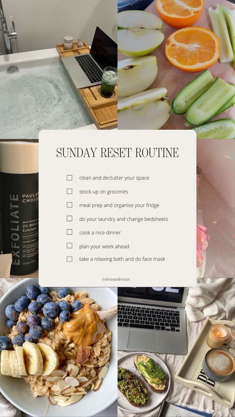 Clean Inspo Aesthetic, Reset Life Aesthetic, Lifestyle Motivation Aesthetic, Healthy Routine Aesthetic, Reset Sunday Aesthetic, Aesthetic Healthy Lifestyle Motivation, Sunday Reset Routine Aesthetic, Sunday Reset List, Sunday Reset Ideas