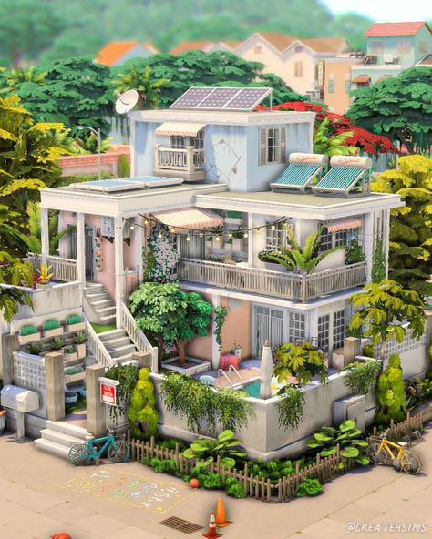 Tomarang Apartments || no CC Hello! I built another apartament building in Tomarang, the world that came with The Sims 4 For Rent EP! I wanted to create a more colorful and alive build so I used many cute colors! This build has 2 units and it has room for a total of 6 sims. What do you think about this build? ✨ 📽️ Speedbuild available ✅ Playtested ⬇️ Trayfiles Tomarang Apartments || Residential Rental 🔸20x20 lot 🔸114,718 $ 🔸2 units #TheSims4 Sims For Rent Build, For Rent Sims 4 Build, Sims4 Apartment Building, Sims 4 Gallery Lots No Cc, Sims 4 For Rent Apartments, Sims 4 Residential Rental, Sims For Rent, Tomarang Apartments, For Rent Sims 4