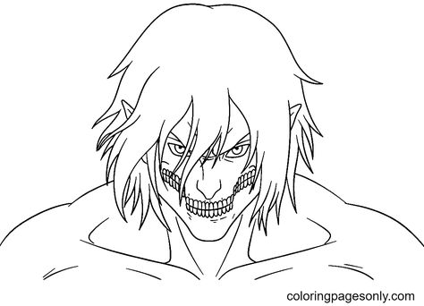 Eren Yeager Coloring Pages - Coloring Pages For Kids And Adults Eren Titan Drawing, Eren Titan Form, Chibi Eren, Bored Drawing, Armin Annie, Eren Titan, Mikasa Armin, Cow Coloring Pages, Leaf Coloring Page