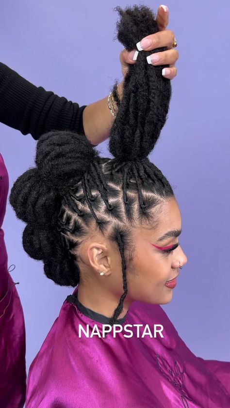 Annette Roche | Super cute Loc Mohawk 🥰✨ book appointment now www.NappStar.com #locsnyc #locstylesforwomen | Instagram Loc Faux Hawk, Mohawk With Locs, Medium Loc Styles Women, Loc Mohawk Styles, Easy Loc Styles, Loc Mohawk, Loc Styles Medium, Latest Dreadlocks Styles, Book Appointment Now