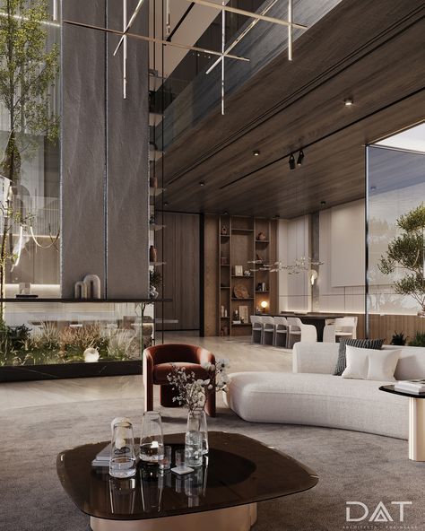 DAT ARCHITECTS | Dive into the epitome of modern luxury meets nature in our latest masterpiece in the heart of Dubai – a stunning grand double-height living… | Instagram Dubai Hotel Luxury, Dubai Penthouse Luxury, Dubai Luxury Apartment, Dubai Houses Luxury Inside, The Dubai Edition Hotel, Double Height, Workout Without Gym, Luxury Bedroom, Rich Life