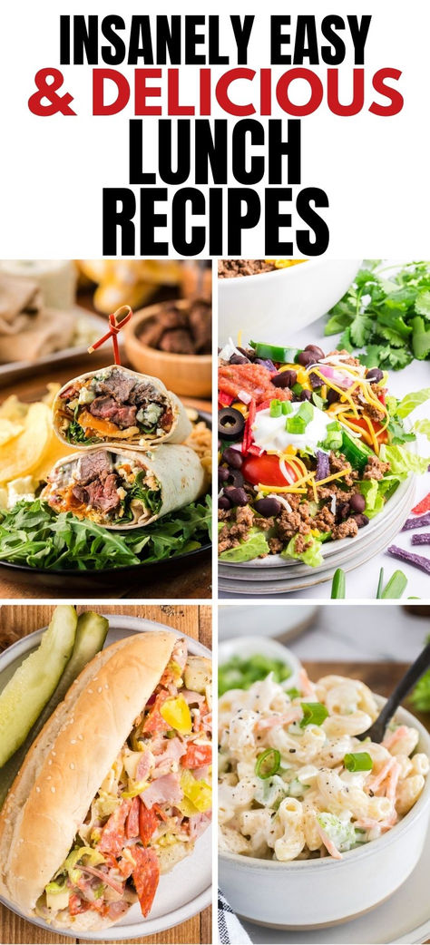 Photo collage of lunch recipes Lunch For 4 People, Savory Lunch Ideas, Easy Cheap Lunch Ideas, Quick Easy Lunch Ideas, Delicious Lunch Recipes, Cheap Healthy Lunch, Quick And Easy Lunch Ideas, Salad In A Bowl, College Dinner