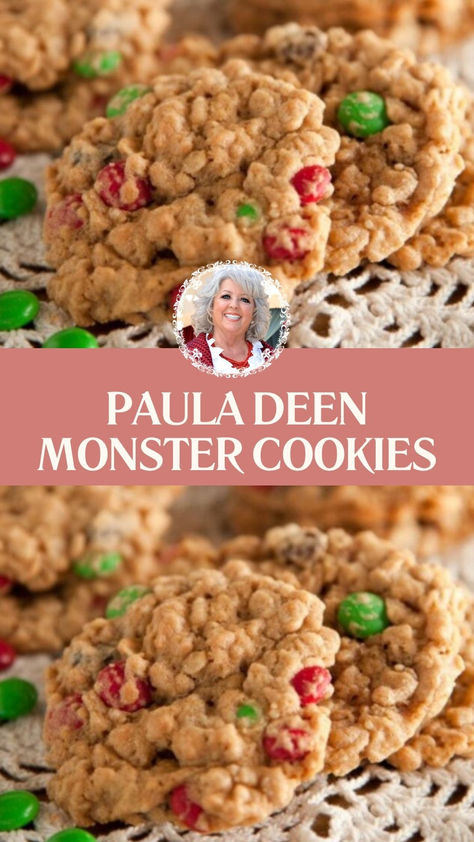 Paula Deen Monster Cookies Paula Dean Monster Cookies, Monster Cookies Paula Deen, Monster Cookies Pioneer Woman, Paula Deen Monster Cookies, Trashcan Cookies Recipe, Best Chewy Monster Cookies Recipe, Pioneer Woman Monster Cookies, Peanut Butter Cookies Christmas, Chewy Monster Cookies Recipe