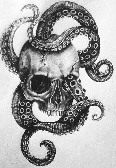 Skull With Octopus Tattoo, Skull And Octopus Tattoo, Skull And Octopus, Octopus Skull, Octopus Tattoo Design, Pirate Tattoo, Octopus Tattoos, Skulls Drawing, Octopus Tattoo