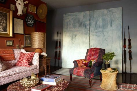 Ikat Chair, Life Notes, Thai Fabric, John Robshaw, Custom Headboard, New York Homes, John Derian, New York Apartment, Red Walls