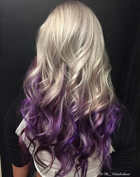 blonde to purple long ombre hair Lavender Ombre Hair, Blonde And Purple Hair, Blonde And Purple, Purple Highlights Blonde Hair, Lavender Hair Ombre, Highlights Bob, Reverse Ombre Hair, Long Ombre Hair, Lavender Ombre