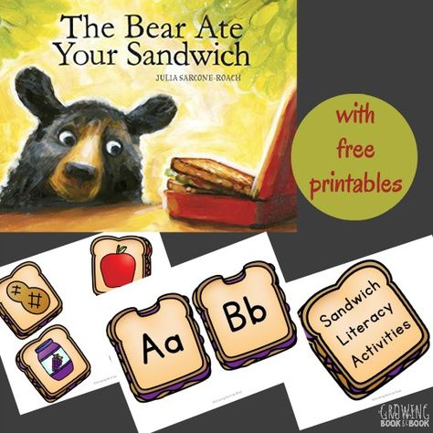 The Bear Ate Your Sandwich Activities are full of fun literacy activities for kids including a BIG printable pack. The learning ideas are perfect for Read for the Record Day. Literacy Crafts, Matching Uppercase And Lowercase Letters, Alphabet Matching Game, Beginning Letter Sounds, Sequence Writing, Storytime Ideas, Middle Sounds, Numbers Worksheet, Children's Library