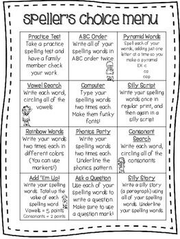 Here's a FREE Speller's Choice Menu that can be used with any spelling list. The kids love it because there's a variety of activities to choose from, and teachers love it because these activities manage to incorporate phonics, grammar, writing AND math!!! :) I just place it in a sheet protector in their take-home binder for them to use with homework every night. Home Word Art, Spelling Menu, Home Word, Spelling Homework, Spelling List, 2nd Grade Spelling, Learn Math, Teaching Spelling, Spelling Practice