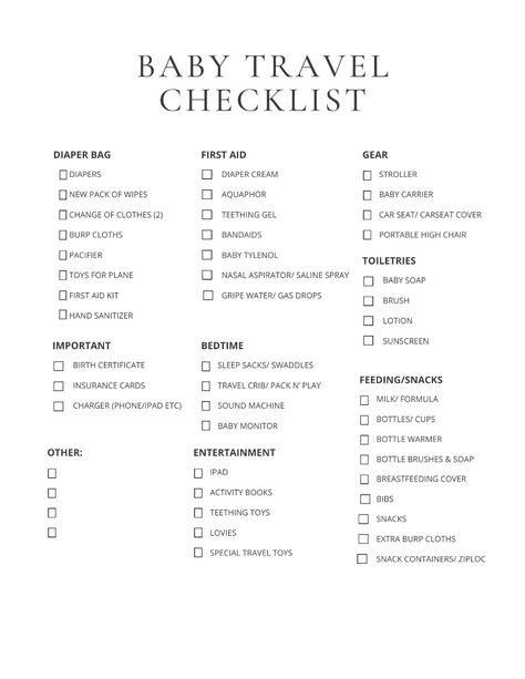 Everything you need when travelling with baby. Use this checklist for all of your needs when you travel with baby! #traveling #babytravel #Newparents #familytravel Travel 6 Month Old, Travel Checklist For Baby, Travel With 8 Month Old, Travel With Baby Checklist, Travel Essentials For Baby, Baby Travel Essentials Airplane, Traveling With Newborn, Holiday Essentials List, Traveling With A Newborn