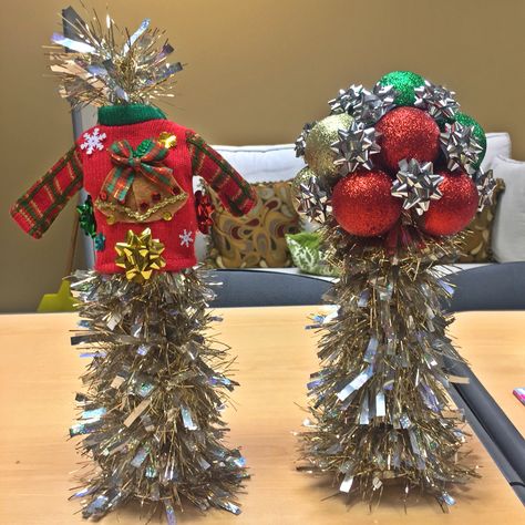 Ugly Christmas Sweater Trophies Ugly Sweater Contest Prizes, Christmas Sweaters Diy, Ugly Christmas Sweaters Diy, Work Christmas Party Ideas, Homemade Ugly Christmas Sweater, Tacky Christmas Party, Diy Christmas Sweater, Ugly Christmas Sweater Contest, Ugly Sweater Diy