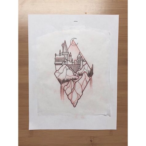 Hogwarts tattoo sketch Harry Potter Line Art Tattoo, Large Harry Potter Tattoo, Hogwarts Castle Tattoo Design, Artsy Harry Potter Tattoo, Harry Potter Tattoos Hogwarts Castle, Hogwarts Tattoo, Hp Tattoo, Harry Potter Tattoo, Harry Potter Tattoos