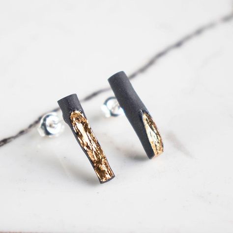 Stud Earrings Black, Stick Earrings, Black Porcelain, Black Stud Earrings, Porcelain Earrings, Ceramic Necklace, Black Stud, Bar Stud Earrings, Porcelain Jewelry