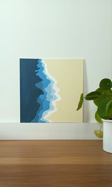 Ocean Aesthetic Painting Easy, Minimalist Ocean Painting, Painting Ideas On Canvas Ocean, Simple Ocean Painting, Acrylic Wave Painting, Birthday Moodboard, Skateboard Painting, The Beach Painting, Coastal Apartment