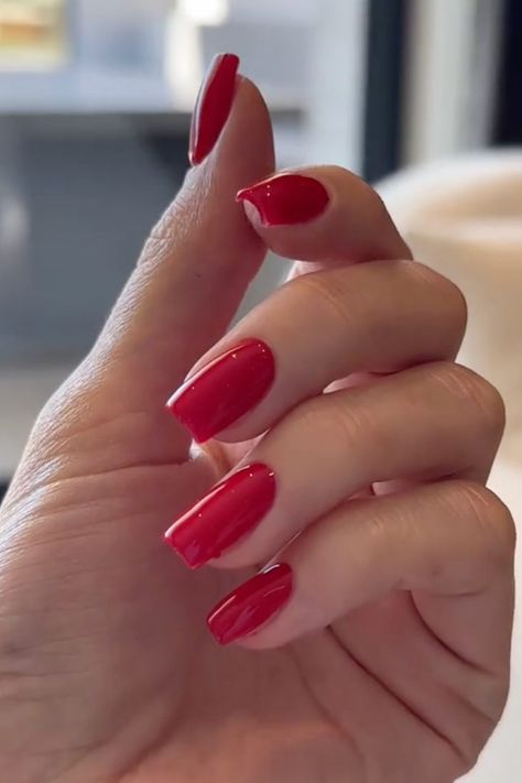 And we have the details on the affordable bright red polish she used. Red Nails Square, Favourite Aesthetic, Nail 2024, Euphoria Nails, Kylie Jenner Nails, Christmas Tree Nails, Universe Movie, Winter Manicure, Cute Short Nails