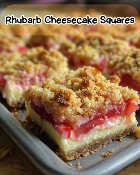 RecipesDaddy Community - Where Every Dish Tells a Story 🍽️✨ | 🍰 Rhubarb Cheesecake Squares | Facebook Rhubarb Cheesecake Squares, Rhubarb Cheesecake, Cheesecake Squares, Rhubarb Recipes, Rhubarb, Yummy Recipes, Purpose Flour, 1 Cup, Brown Sugar