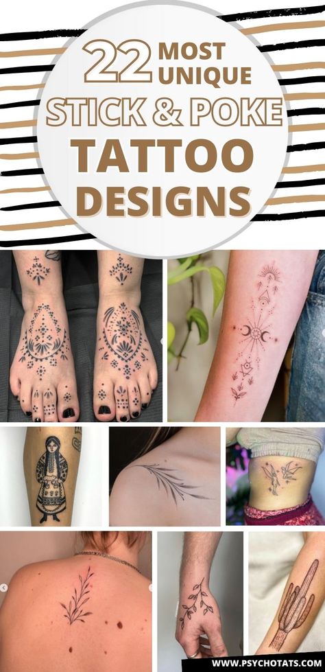 Stick And Poke Tattoo Stick And Poke Tattoo Designs, Hand Poke Tattoo Ideas, Unique Stick And Poke, Hand Poke Tattoo Designs, Poke Tattoo Diy, Hand Poked Tattoo Ideas, Stick And Poke Tattoo Ideas Simple, Cool Stick And Poke Tattoos, Handpoke Tattoo Ideas