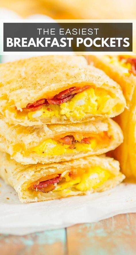 Breakfast Hot Pockets, Breakfast Puff Pastry, Hot Pocket Recipes, Breakfast Pockets, Homemade Hot Pockets, Fluffy Scrambled Eggs, Hot Pockets, Cheese Burger, Breakfast Pastries