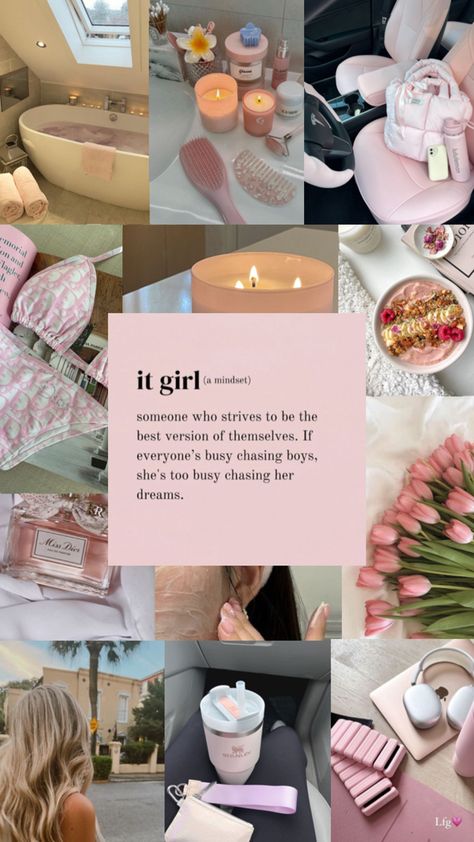 I love the it girl aesthetic The It Girl Aesthetic, Collage Of Photos, It Girl Aesthetic, Little Miss Perfect, The It Girl, Pink Lifestyle, Collage Board, Dream Vision Board, Vision Board Manifestation