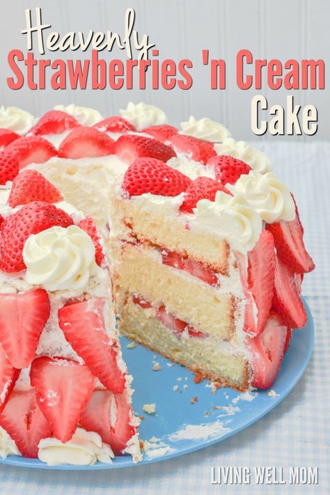 Strawberries N Cream, Strawberry Cream Cake, Strawberry Cream Cakes, Strawberry Dessert Recipes, Strawberry Dessert, Recipe Journal, Strawberry Cake Recipes, Homemade Whipped Cream, Strawberry Cream