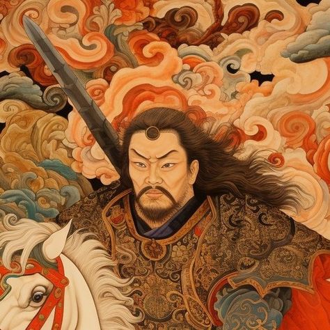 @objetovoadorr on Instagram: "Prompt: Genghis Khan, trompe-l'œil illusionistic detail, post-impressionist coloration, massurrealism, pattachitra, oil paintings, fawncore, mongolian art --ar 4:5" Mongolian Traditional Art, Mongolian Art Painting, Genghis Khan Tattoo, Genghis Khan Art, Chingis Khan, Mongolian Painting, Mantra Painting, Rome Party, Mongolian Art