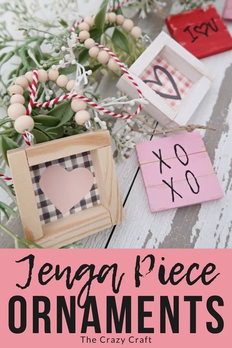 Diy Jenga, Valentine Ornaments, Valentine Craft Decorations, Valentine Wood Crafts, Jenga Blocks, Diy Valentine's Day Decorations, Valentine Tree, Valentines Decor, Diy Valentines Decorations