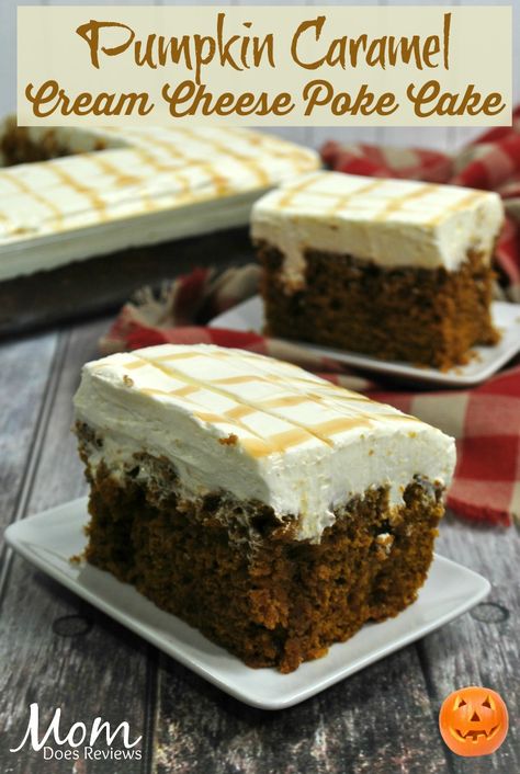 Pumpkin Caramel Poke Cake Recipe, Pumpkin Poke Cake Recipe, Cream Cheese Poke Cake, Pumpkin Poke Cake, Cake Pumpkin, Poke Cake Recipe, Caramel Cream, Pumpkin Desserts, Recipe Cake