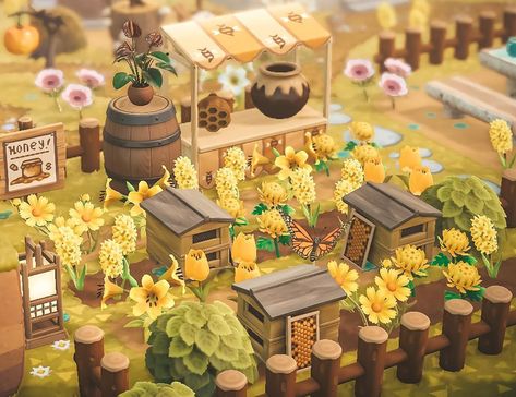 Jo ✨ on Instagram: “Finnegan’s honey farm recently relocated and expanded! Ethically sourced, of course 🐝🍯🧡 Using @delmochi.crossing’s “Jellybean” preset and…” Acnh Cottagecore Orchard, Animal Crossing Big Area Ideas, Nooks Cranny Ideas Cottagecore, Animal Crossing Island Aesthetic, Animal Crossing Orchard Ideas, Orchard Animal Crossing, Animal Crossing Orchard, Farm Animal Crossing, Acnh Orchard Ideas