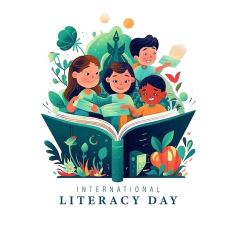 Vector international literacy day vector... | Premium Vector #Freepik #vector #literacy #literacy-day #education-concept #knowledge-background International Literacy Day Poster, Education Day Poster, Literacy Illustration, Literacy Day Poster, Childrens Day Poster, Drama Journal, Illustration Design Poster, Children's Day Poster, International Literacy Day