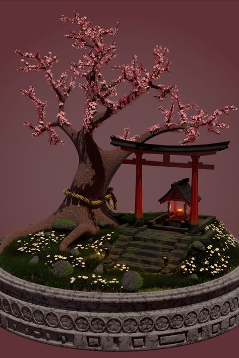 Diorama Japanese Diorama, Garden Theme Cake, Mini Zen Garden, Aquatic Garden, Torii Gate, Chinese Garden, Bonsai Pots, Garden Theme, Cubicle