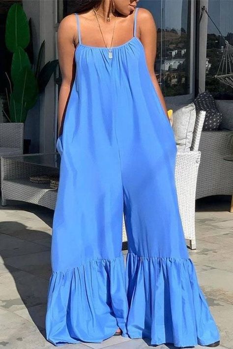 f337d999d9ad116a7b4f3d409fcc6480desc45621879ri African Jumpsuits For Women, African Jumpsuit, Purple Jumpsuit, Style Bleu, Chiffon Jumpsuit, Yellow Jumpsuit, Blue Overalls, Jumpsuit Casual, Loose Jumpsuit