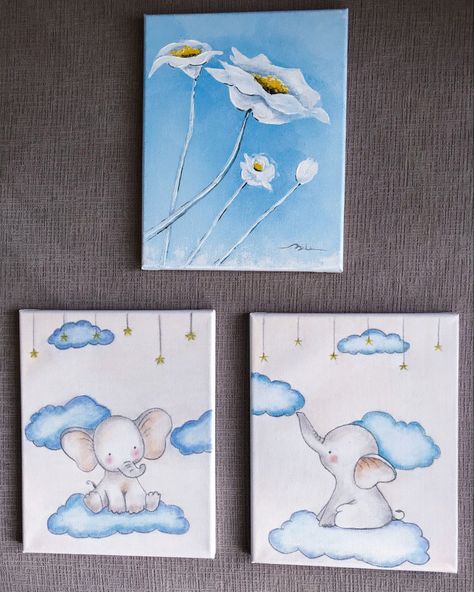 Baby Room Paintings Canvases, Baby Room Paintings, Animal Paintings Acrylic, Room Paintings, Baby Room Art, Animal Painting, Christmas Paintings, Room Paint, Miniature Painting