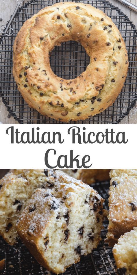 Italian Ricotta Cake With Chocolate Chips, Chocolate Ricotta Muffins, Dessert Recipes For Italian Dinner, Potluck Cake Recipes, Italian Chocolate Chip Ricotta Cake, Italian Bundt Cake Recipes, Cannoli Bundt Cake Recipes, Italian Pound Cake Recipes, Best Dessert With Italian Food