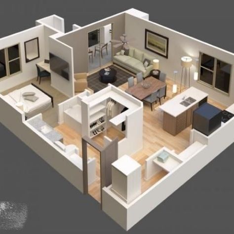 1 Bedroom Apartment Layout, Korean Apartment, 1 Bed Apartment, Bed Apartment, Apartment Floor Plan, House Floor Design, Apartment Floor Plans, Casas The Sims 4, Small House Design Plans