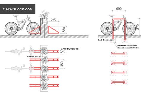 Bike Parking Architecture, Bicycle Stand Design, Pedestrian Architecture, Diy Stationary Bike, Park Site Plan, Drawing Bicycle, Bicycle Rack Design, Bicycle Park, Bike Parking Design