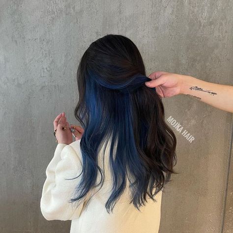 Blue Hair Underneath, Under Hair Dye, Under Hair Color, Blue Hair Highlights, Hidden Hair Color, Hair Color Underneath, Peekaboo Hair, Patina Copper, Hair Color Streaks