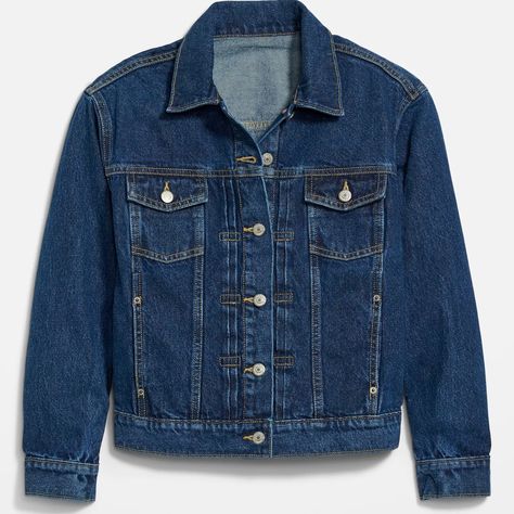 Nwt Old Navy Classic Jean Jacket Color: Dark Wash Spread Collar Long Sleeves Buttoned Cuffs Full-Button Front Button-Flap Pockets On-Seam Pockets Non-Stretch Denim 95% Cotton 5% Recycled Cotton Imported Relaxed Fit Hits Just Below Waist Models Are Approx. 5'9" And Wear Sizes S (4), L (12), And Xl (18) Pet And Smoke Free House Dark Jean Jacket, Dark Wash Denim Jacket, Old Navy Jean Jacket, Navy Denim Jacket, Embroidered Jean Jacket, Distressed Jean Jacket, Jean Jacket Women, Lined Jeans, Blue Jean Jacket