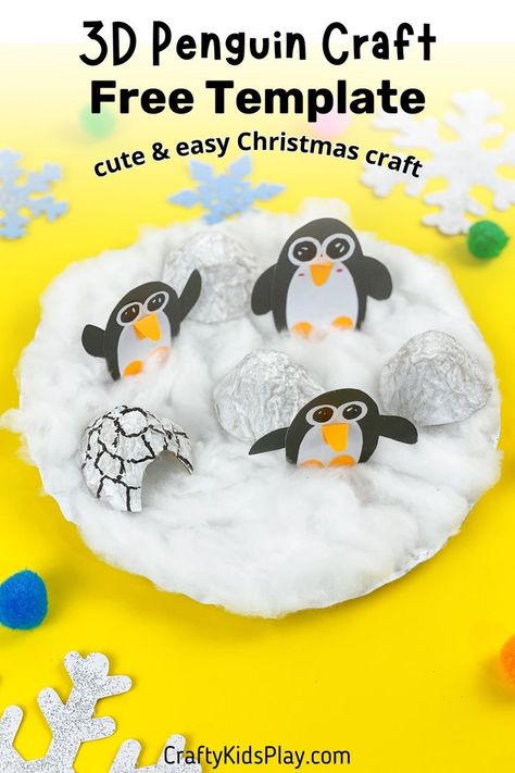 Penguin Craft Paper Plate Penguin, Winter Activities For Preschool, Older Kids Crafts, 3d Penguin, Craft At Home, Printable Craft Templates, Easy Winter Crafts, Winter Activities Preschool, Penguin Crafts