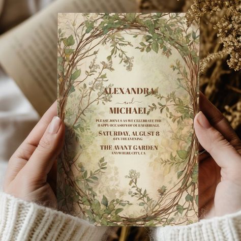 Boho Autumn Wildflower Botanical Wedding Invitation Botanical Fall Wedding, Fairycore Wedding Invitation, Forest Wedding Invites, Diy Wedding Invitation Ideas, Earthy Wedding Invitations, Cottagecore Wedding Aesthetic, Earthy Wedding Decorations, Bohemian Wedding Stationery, Druid Wedding