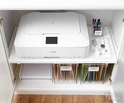 Printer Storage, Business Office Decor, Office Organization At Work, Organized Home, Home Office Storage, Home Organisation, More Organized, Craft Room Office, Declutter Your Home