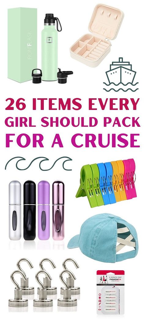 26 items every girl should pack for a cruise Cruise Packing Checklist, Carnival Cruise Tips, Pack For A Cruise, Cruise Attire, Cruise Packing Tips, Carribean Cruise, European Cruises, Cruise Gifts, Cruise Essentials