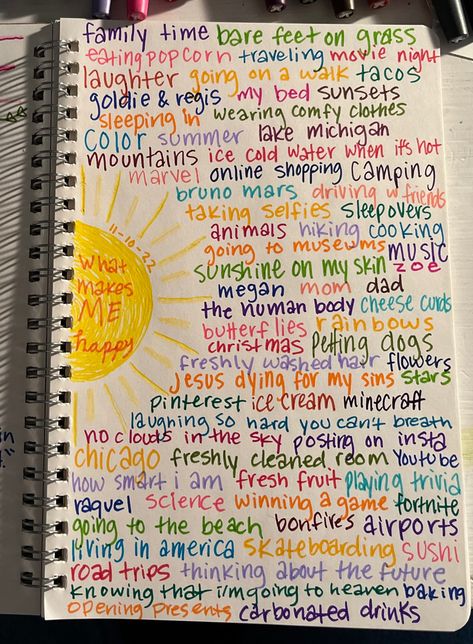 Stuff That Makes Me Happy, Happiness Journal Ideas, Things That Makes Me Happy Journal, Cute Easy Journal Ideas, Worry Journal Ideas, Things That Make Me Happy Journal Page, Teenage Journal Ideas, Things That Make Me Happy List Journal, Adult Journaling Ideas