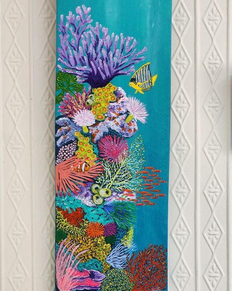 Coral Reef Art Painting, Coral Reef Wall Mural, Painted Coral Reef, Sea Coral Art, Coral Reef Artwork, Paintings Of Coral, Ocean Under Water Painting, Coral Reefs Art, Colorful Ocean Painting