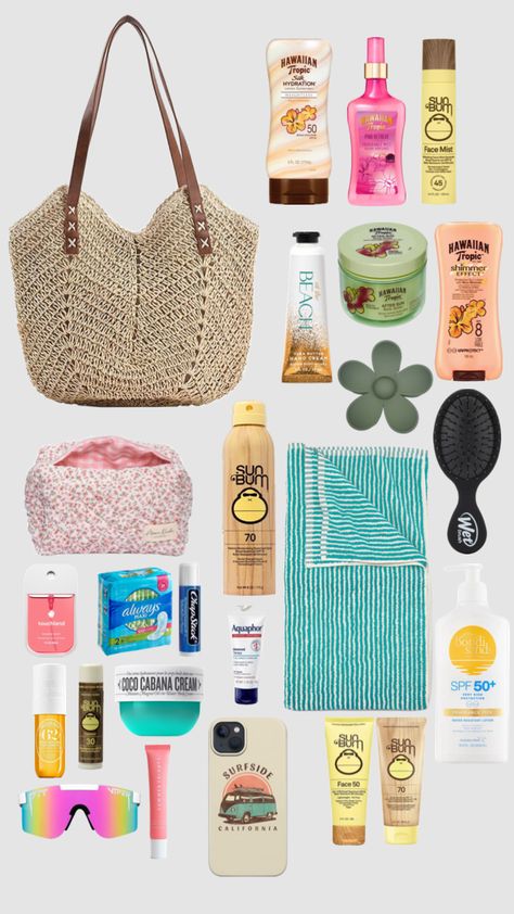 Beach bag Beach Essentials Aesthetic, Nantucket Beach, Beach Bag Essentials, Beach Necessities, Florida Room, Hawaiian Tropic, Gift Inspo, Wet Brush, Travel Time